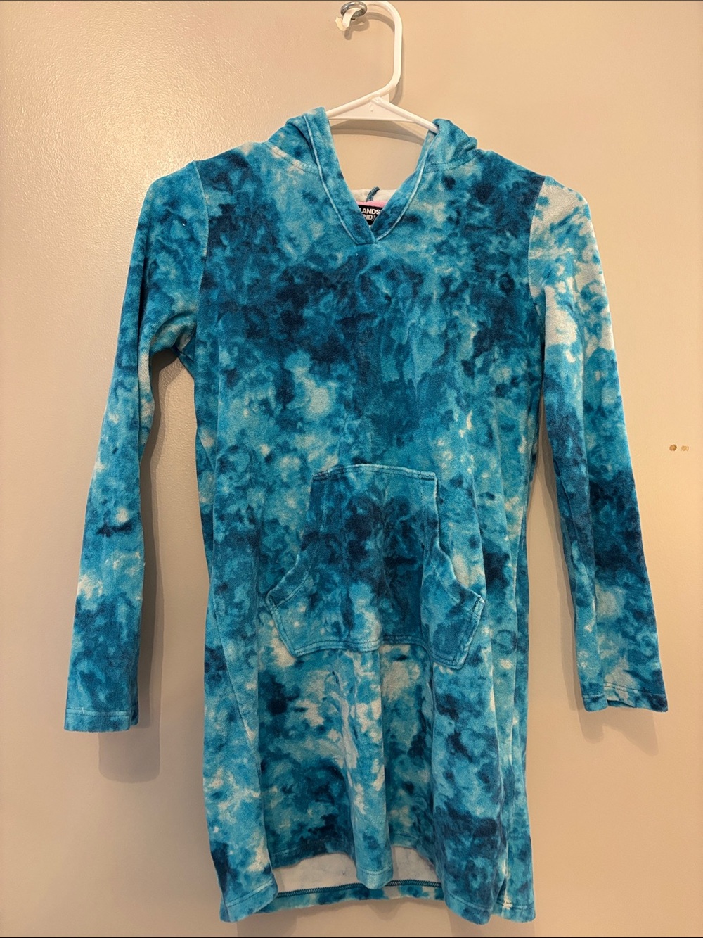Lands' End Girls' Blue Tie-Dye Swim Cover-Up Hoodie towel dress super soft